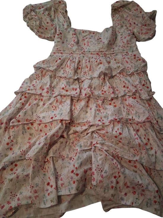 Love Dresses & Skirts - Love Cream Floral Tiered Ruffle Dress with Pink & Red, Purple Accents